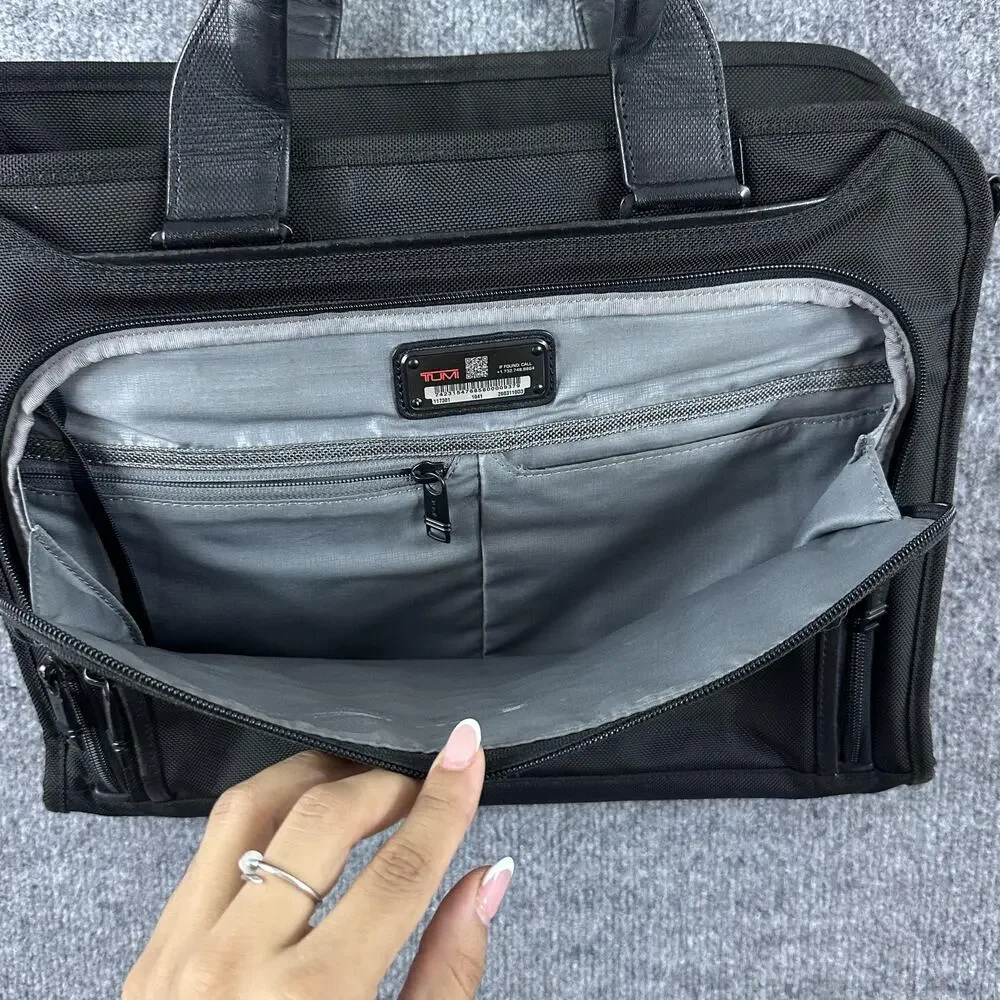 Tumi Black Alpha 3 Laptop Briefcase Bag Soft Case Men Nylon Travel Work Office